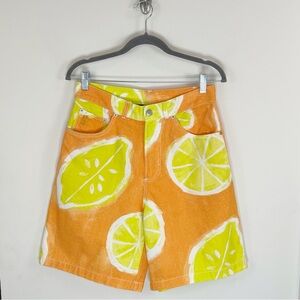 Zara Orange & Lime Print Jean Shorts